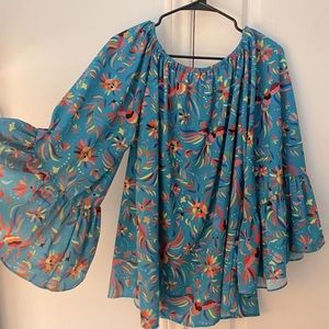 Bell sleeve floral Mexican folk art top